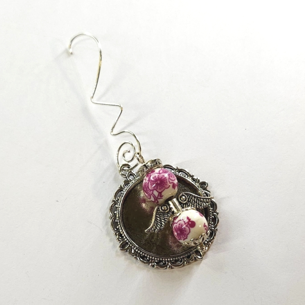 Handmade Beaded Angel & Photo Ornament, Memorial or Bouquet Charm